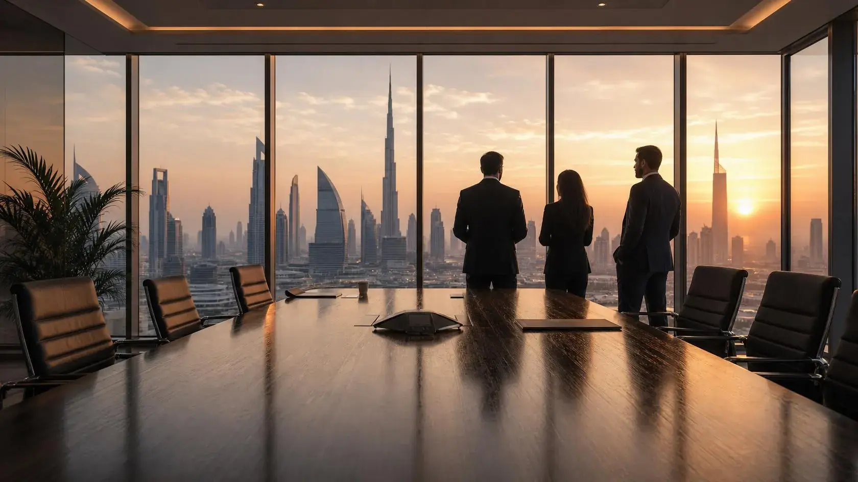 Boardroom overlooking Dubai skyline